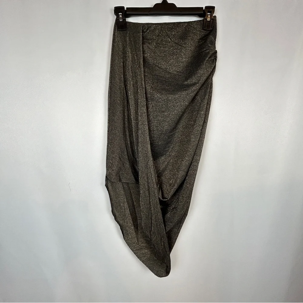 H&M Divided Gold Glitter Black Asymmetric Ruched Elastic Pull On Skirt Size 4